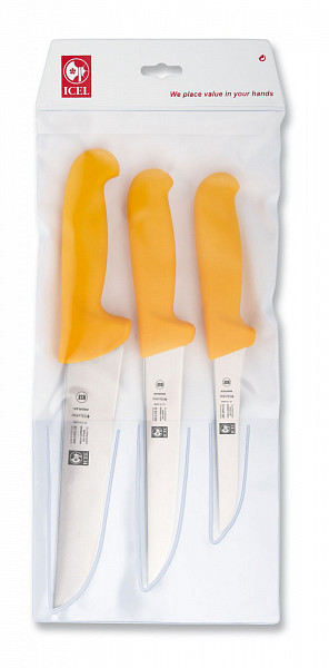 Набор ножей Icel 3 предмета (для мяса), ручка пластиковая желтая, в блистере 48300.BS02000.003 фото